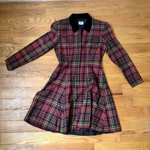 VINTAGE LAURA ASHLEY tartan plaid long sleeve dress velvet collar | Size 6 - Picture 1 of 11